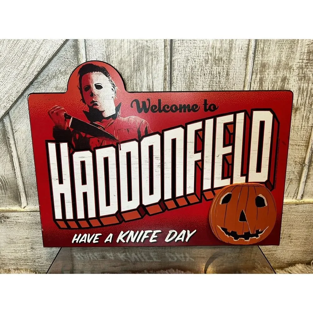 Halloween Michael Myers Welcome‎ to Haddonfield Have a Knife Day Hanging Sign